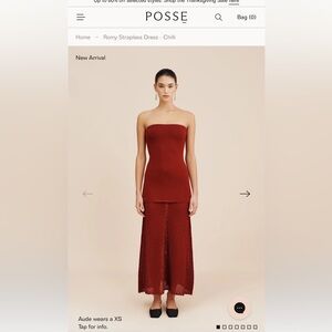 Posse Romy Strapless Dress in Chili, size Small